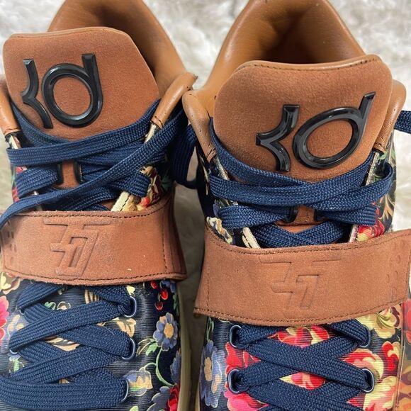 Nike Kevin Durant 7 EXT QS Floral Pattern midnight Navy black/hazelnut 2014 SZ9 - Picture 5 of 12